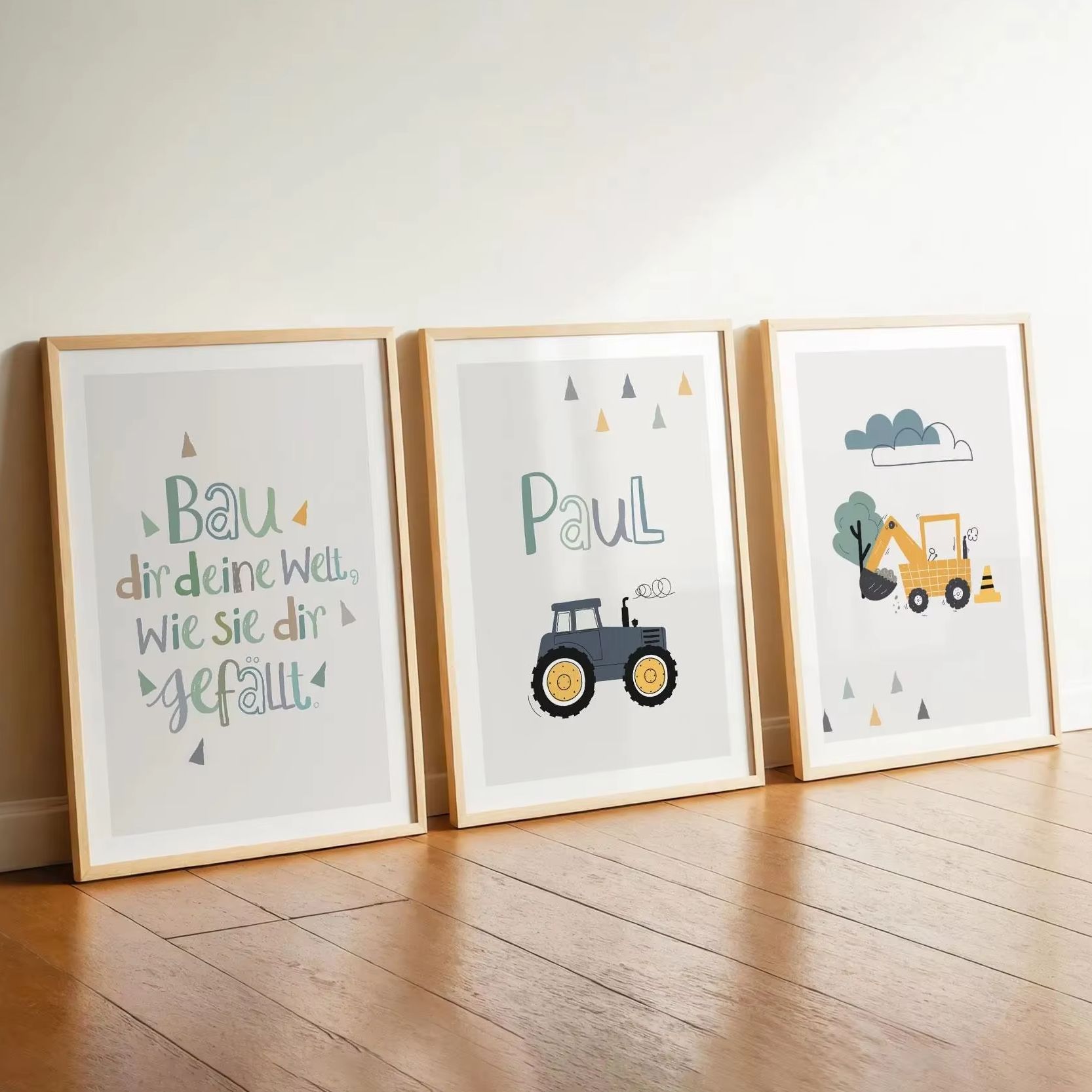Home Decor Theme - 3pcs/set Cartoon Excavator Tractor Custom Name
